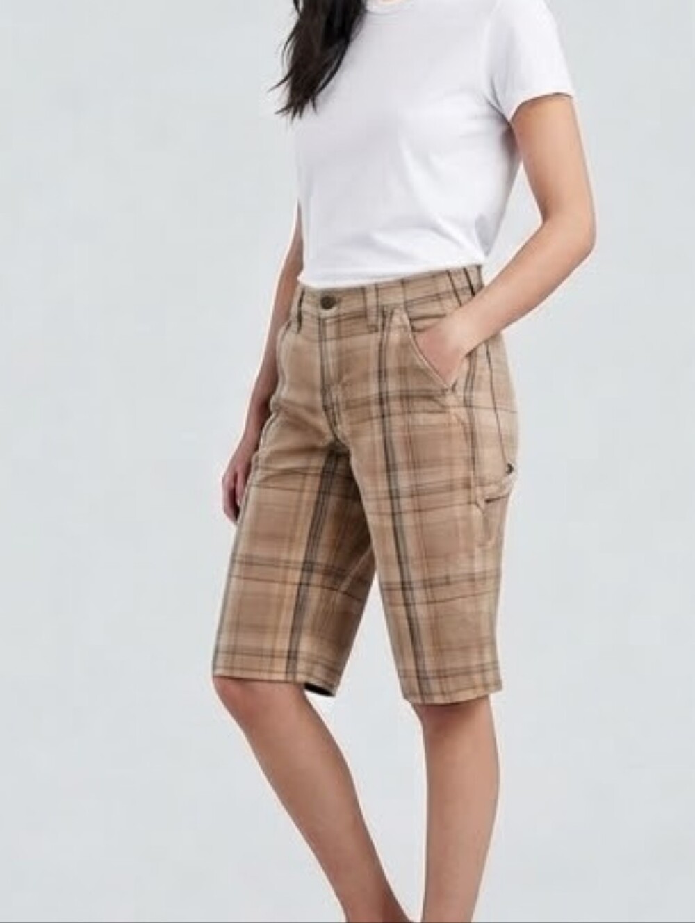 Vintage Levi's Brown Plaid Cargo Skate Shorts W 27 Y2K Grunge Baggy 14 Regular